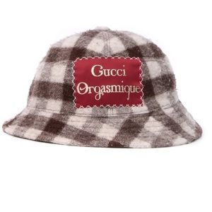 NWT Gucci Orgasmique Wool Check Printed Bucket Hat Large